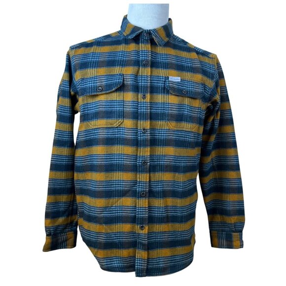 Columbia Mens Yellow Blue Plaid Cotton Button-Up Flannel Shirt Regular Fit M - Picture 1 of 8